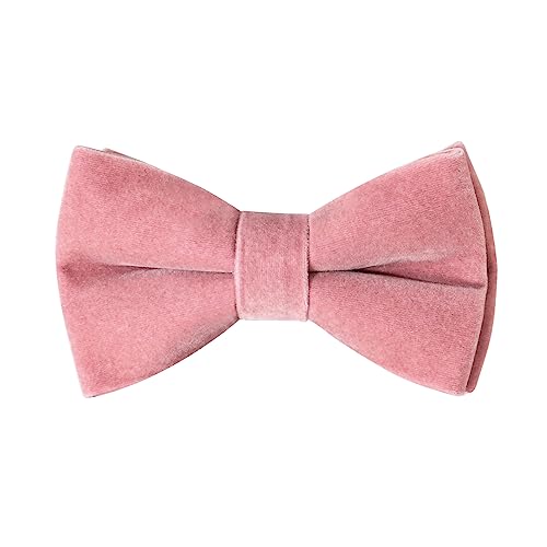 HOULIFE Fliege Herren - Verstellbare Fliege aus Samt Vorgebunden Fliege, einfarbige Fliegen mit Schmetterlingen für Bräutigam Hochzeit formal mit Geschenkbox (Doppelschicht, Rauchrosa) von HOULIFE