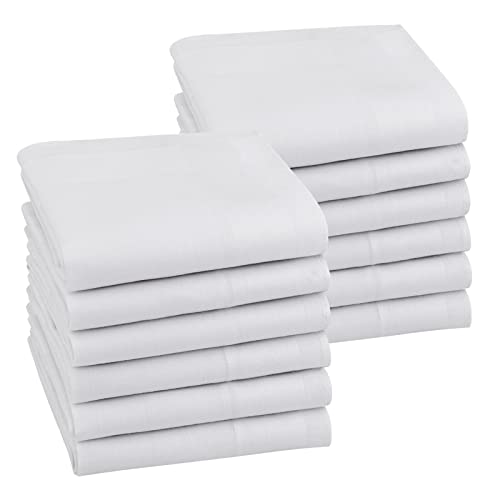 HOULIFE Herren Taschentücher - Stofftaschentücher Damen, Einfarbige Taschentücher Stoff aus Reiner 60S Baumwolle für Alltagsgebrauch Hochzeit, 40x40cm/16x16’’ (Weiß, 12 Stücke) von HOULIFE