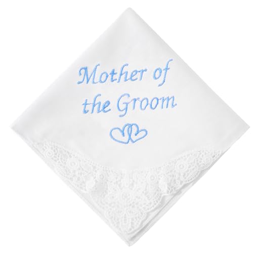 HOULIFE Hochzeits Taschentuch Geschenke für die Mutter der Braut weiße bestickte Taschentücher aus Baumwolle etwas Blaues Taschentücher für Braut Bräutigam Mutter Vater von HOULIFE