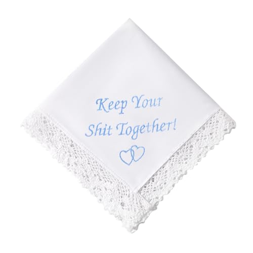 HOULIFE Hochzeitstaschentuch aus bestickter Spitze 60s Baumwolle weiße Taschentücher personalisiertes Stickerei-Taschentuch für Braut Bräutigam Hochzeitstag Geschenk 32 x 32 cm von HOULIFE