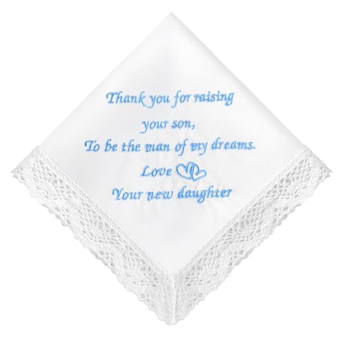 HOULIFE Hochzeitstaschentuch aus bestickter Spitze 60s Baumwolle weiße Taschentücher personalisiertes Stickerei-Taschentuch für Braut Bräutigam Hochzeitstag Geschenk 32 x 32 cm von HOULIFE