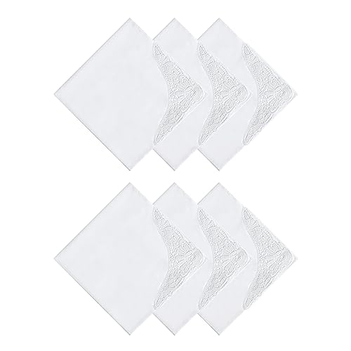 HOULIFE Taschentücher Hochzeit – Kleine Stofftaschentücher Damen, Taschentuch Hochzeit aus Gekämmte Baumwolle Weich Weiße Blumen Stickereien mit Spitzen, 35x35cm (Weiß 1, 6 Stücke) von HOULIFE