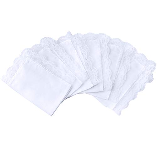 Houlife Weiß Taschentücher Handkerchief Baumwolle Damen Weich mit Spitzen für Hochzeit und Alltagsgebrauch von HOULIFE