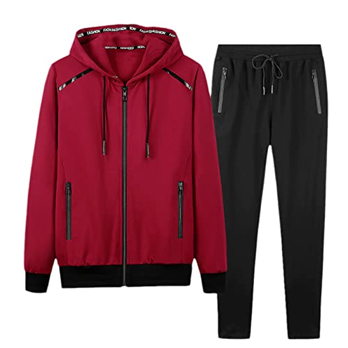 2 Stück Anzüge Hoodies Jogger Herren Winter Sportwear Sets Kapuzenjacke Hosen Hip Hop Trainingsanzug Große Größen, rot, XXXXXX-Large von HOURVNEI