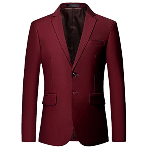 HOURVNEI Herren-Blazer in großer Größe, schmal, einfarbig, modisch, für Business, Bankett, Hochzeitskleid, burgunderrot, XXXXXXL von HOURVNEI