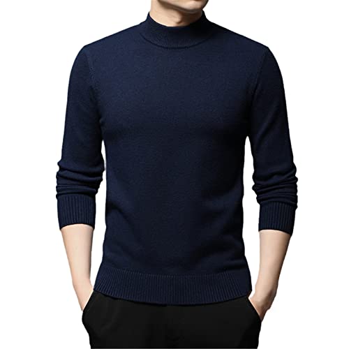 HOURVNEI Herren Rollkragenpullover für Herbst und Winter, modisch, einfarbig, dick und warm, marineblau, XXXXL von HOURVNEI