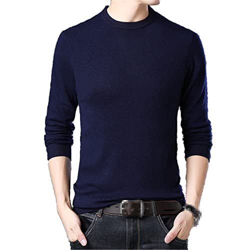 HOURVNEI Herren Strick-Shirts, leger, dünner Woll-Pullover, männlich, Rundhalsausschnitt, schmale Passform, Langarm, einfarbig, Pullover, T-Shirt, marineblau, X-Large von HOURVNEI