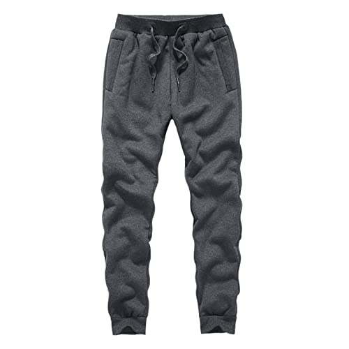 HOURVNEI Herren-Winterhose, dick, warm, mit Fleece gefüttert, einfarbig, Herbst-Jogginghose mit Pelz, Übergröße, Grau1, 56 von HOURVNEI