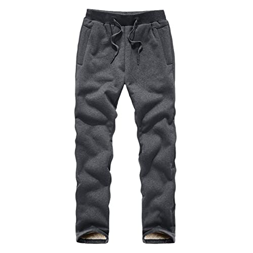 HOURVNEI Herren-Winterhose, dick, warm, mit Fleece gefüttert, einfarbig, Herbst-Jogginghose mit Pelz, Übergröße, Grau2, 31-35 von HOURVNEI