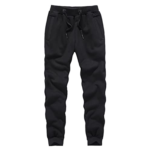 HOURVNEI Herren-Winterhose, dick, warm, mit Fleece gefüttert, einfarbig, Herbst-Jogginghose mit Pelz, Übergröße, schwarz 1, 41-44.5 von HOURVNEI