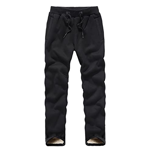 HOURVNEI Herren-Winterhose, dick, warm, mit Fleece gefüttert, einfarbig, Herbst-Jogginghose mit Pelz, Übergröße, schwarz 2, 41-44.5 von HOURVNEI