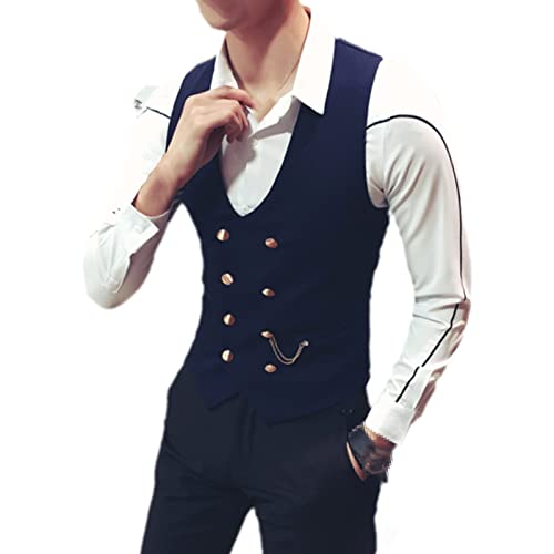 Herren Doppelreihige Weste Frühling Slim Ärmellos Formal Anzugweste Grau Schwarz Mode Herren Business Casual Anzug Weste, dunkelblau, M Herren Doppelreihige Weste Frühling Slim Ärmellos Formal Anzugweste Grau Schwarz Mode Herren Business Casual Anzug Weste, dunkelblau, M von HOURVNEI