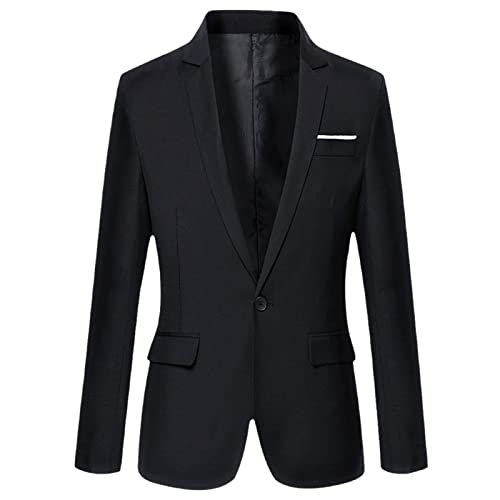 Herren Slim Fit Büro Blazer Jacke Mode Solide Herren Anzug Jacke Hochzeit Mantel Casual Business Männlich Anzug Mantel, Schwarz , L von HOURVNEI