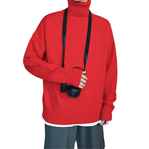 Herren Winter Warm Rollkragenpullover Korean Streetwear Mode Pullover Sweater Casual Male Kleidung, rot, X-Large von HOURVNEI