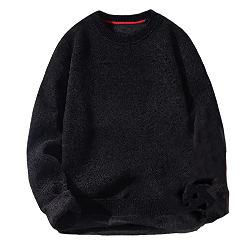 O-Neck Fleece Pullover Pullover für Herren Dicker Strick Brief Sweater Winter Casual Warm Homme Kleidung Oversized, Schwarz , XX-Large von HOURVNEI