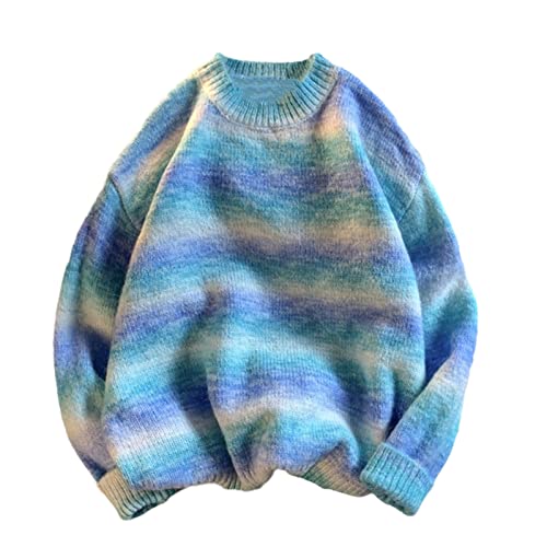 Regenbogen Gestreift Pullover Herren Kleidung Mode Männer Pullover Pullover Retro Kleidung Herbst Winter, blau, Large von HOURVNEI