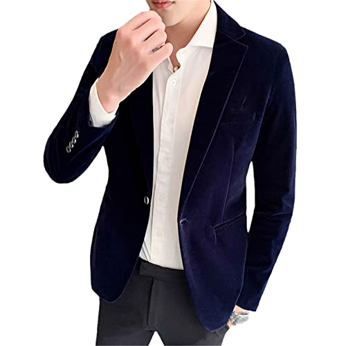 Samt Blazer Herren Mode Casual Blazer Männer Hochzeit Bräutigam Sänger Kostüm Slim Blazer Formal Abendkleid, marineblau, M von HOURVNEI