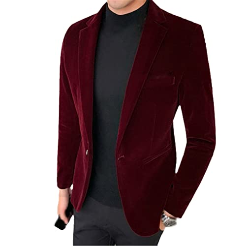 Samt Blazer Herren Mode Casual Blazer Männer Hochzeit Bräutigam Sänger Kostüm Slim Blazer Formal Abendkleid, rot, M von HOURVNEI