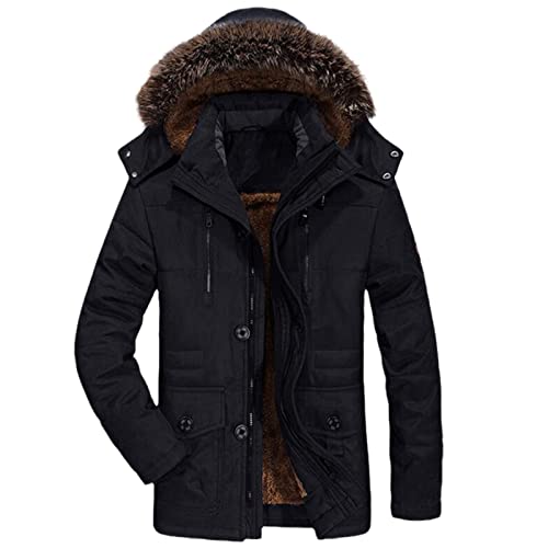 Winterjacke Herren Übergröße Baumwolle Gepolstert Warm Parka Mantel Casual Kunstpelz Kapuze Fleece Lange Männliche Jacke Windbreaker, Wish161black, XXXXX-Large von HOURVNEI