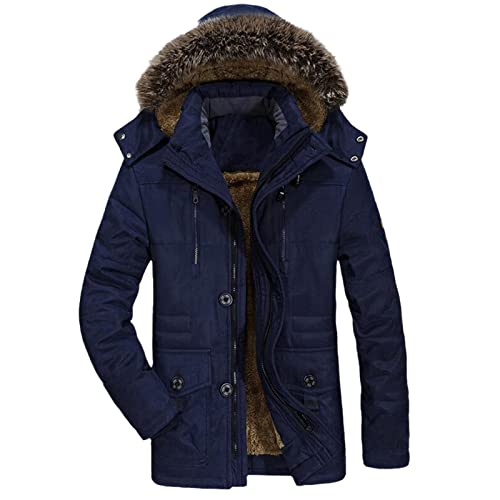 Winterjacke Herren Übergröße Baumwolle Gepolstert Warm Parka Mantel Casual Kunstpelz Kapuze Fleece Lange Männliche Jacke Windbreaker, Wish161blue, XXXXL von HOURVNEI