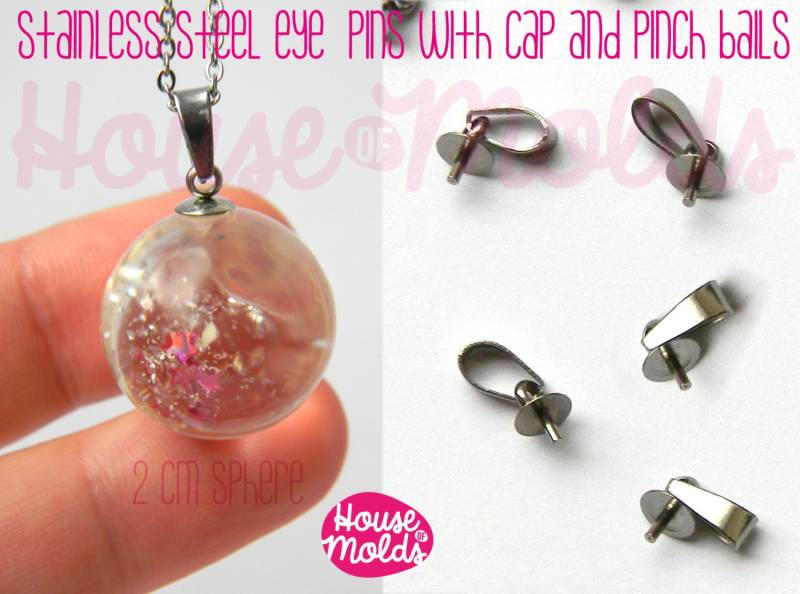 Edelstahl Tiny Eyepins Mit Kappen Und Pinch Bails -5 X 13 Mm-Perfekt Für Erstellen Sie Ihre Anhänger von HOUSEOFMOLDS