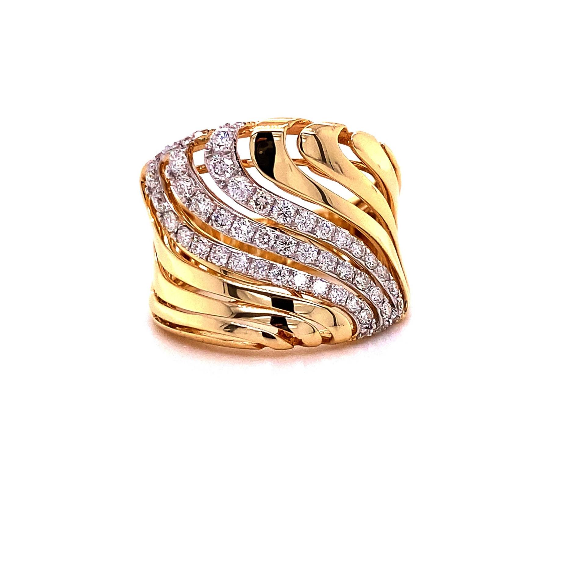 14K Gelbgold Diamant Breit Mehrreihigen Swirl Mode Ring/Jubiläum Ring/Cocktail Ring von HOUSEdeBIJOUX