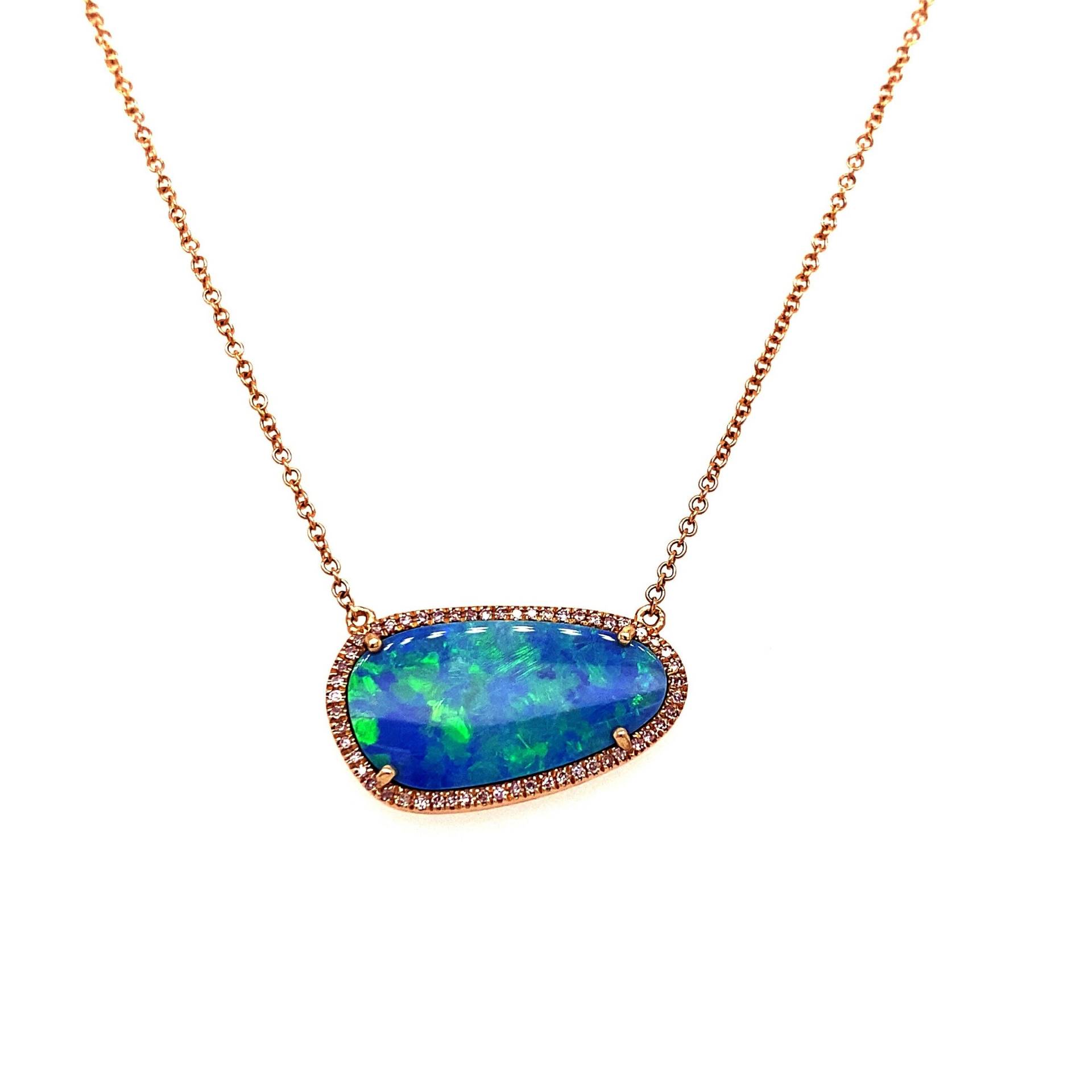 14K Gelbgold Opal Und Diamant Halo Anhänger Halskette von HOUSEdeBIJOUX