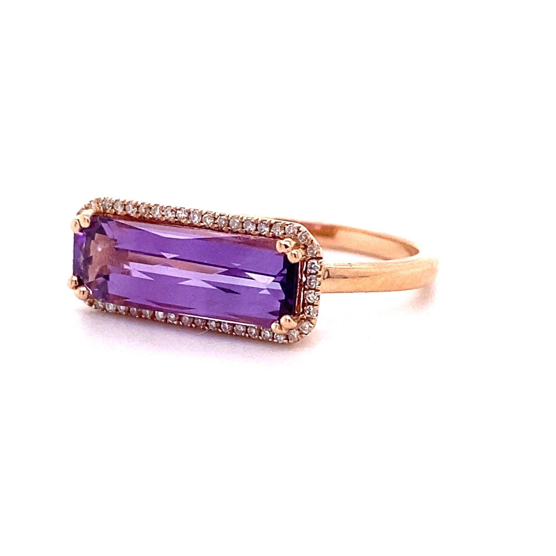 14K Rose Gold 3.09Ct Länglicher Amethyst Und Diamant Mode Ring/Cocktail Ring/Verlobungsring von HOUSEdeBIJOUX