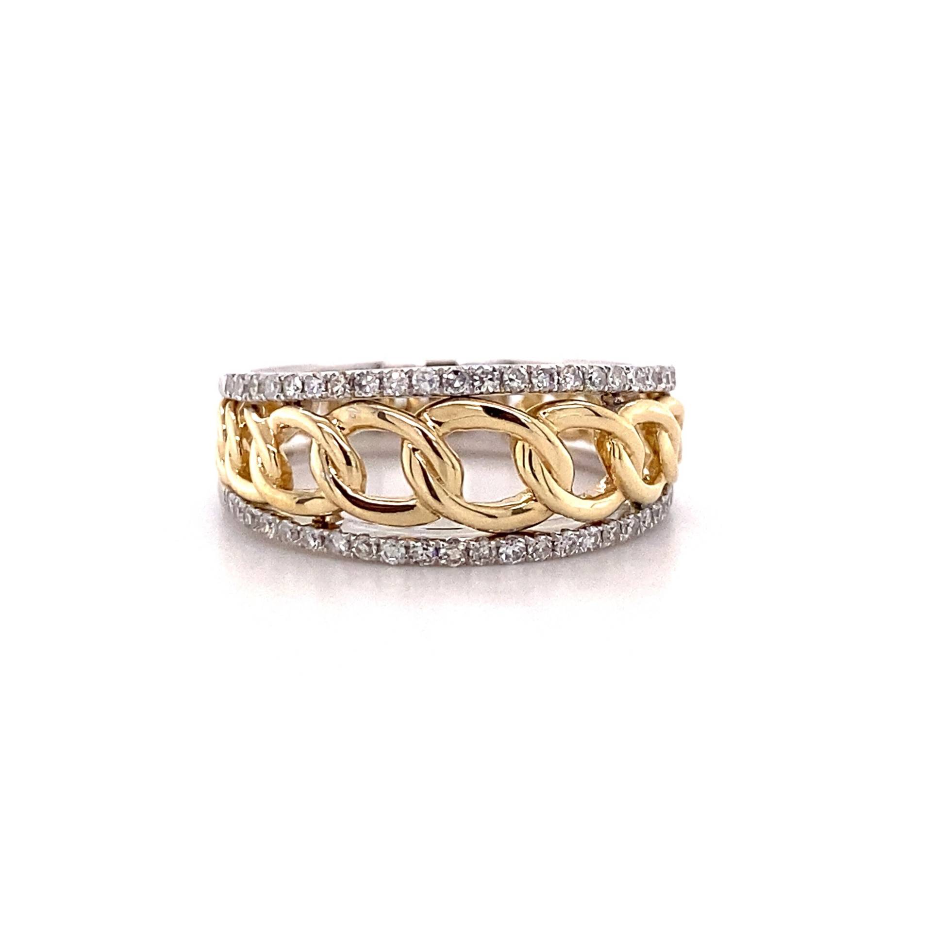 14K Weiß-Gelbgold Pave Diamant Kettenglied Ring von HOUSEdeBIJOUX