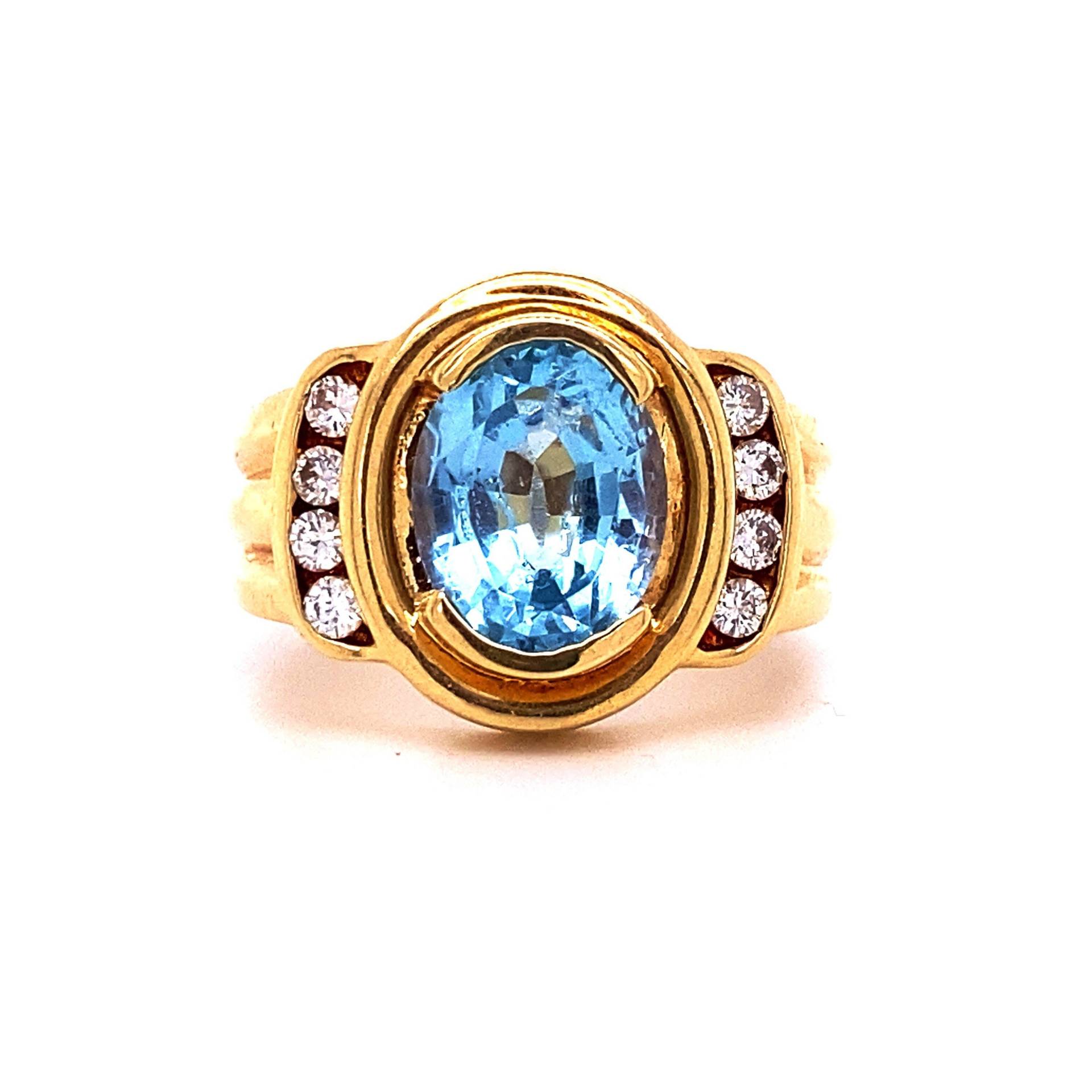 Vintage/Antik 14K Gelbgold Oval Schnitt Blau Topas Und Diamant Mode Ring Cocktail Vintage/Antik 14K Gelbgold Oval Schnitt Blau Topas Und Diamant Mode Ring Cocktail von HOUSEdeBIJOUX