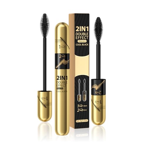 2 In 1 4d Silk Fiber Eyelash Mascara, Black Long-Lasting Waterproof 4d Mascara, Wischfest Und Nicht Verklumpend FüR Make, Geeignet FüR Empfindliche Augen, Augen Make Up Produkte von HOUSN