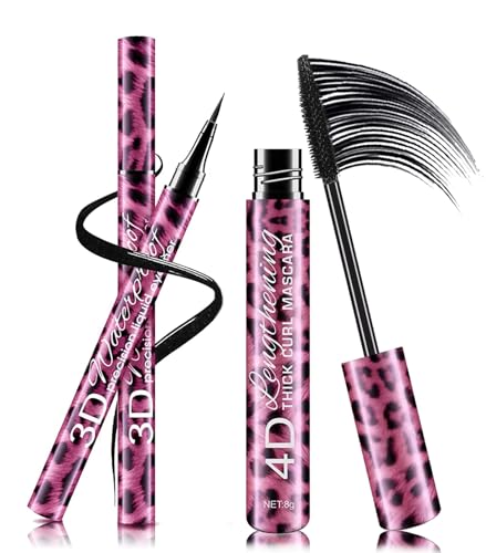 4D Silk Fiber Wimperntusche HOUSN Long-Lasting Wasserfest Wischfest Schwarz Mascara+Eyeliner Set,Verdickung Verlängerung Voluminous Mascara,Liquid Eyeliner Einen Präzisen Schnell Trocknend von HOUSN