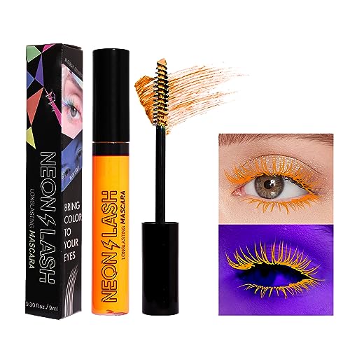 Bunt Wimperntusche Wasserfest Feiner Pinsel, Mascara, wasserfest, langlebig, wischfest, voluminös und charmant, mehrere Farben erhältlich Clubbing oder Kostüm Make-up #03 Orange von HOUSN