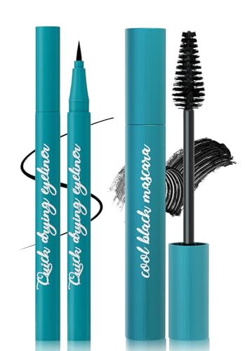 Wimperntusche Eyeliner Set,Schwarz Wimperntusche,Flüssiger Eyeliner,Voluminöse,Verlängernde Wimpern,Wasserfeste,Wischfester,Schnelltrocknend,Erstellen Sie Bezaubernde Augen Make-up von HOUSN