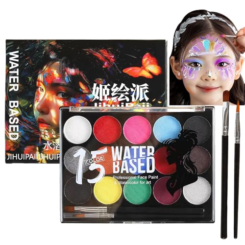 Kinderschminke, Kinderschminke Fasching,Schminke Karneval,15 Farben Schminkfarben Schminkpalette, Waschbar Face Paint Bodypaint Schminkset, Mit 2 Pinsel,FüR Halloween Karneval Make-Up Fasching von HOUSN