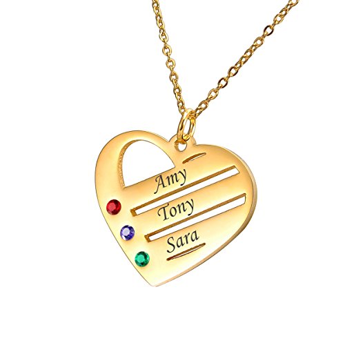 HOUSWEETY Familie Namenskette mit Geburtssteinen Hals-Kette - Personalisiert mit Ihrem eigenen Namen (Gold) von HOUSWEETY