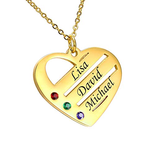 HOUSWEETY Personalisiert Geburtssteinkette Namenskette mit Gravur 2 Namen,3 Namen,4 Namen,5 Namen,6 Namen,7 Namen von HOUSWEETY