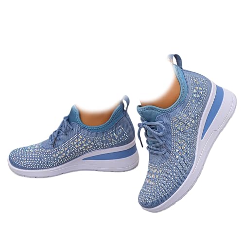 HOUXIANDOU Atmungsaktive orthopädische Sportschuhe für Damen, lässig und modisch, mit Strasssteinen verziert, Bequeme orthopädische Tennisschuhe bei Plantarfasziitis (Blau,40) von HOUXIANDOU