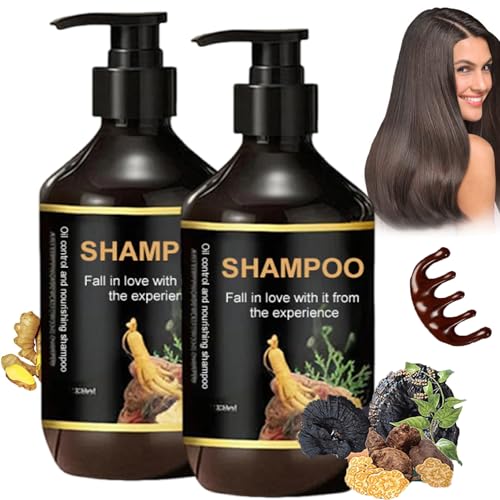 Ölkontrollierendes Haarpflegeshampoo, natürliches Polygonum Multiflorum Shampoo, haarstärkendes Shampoo, pflegt das Haar weich und flauschig für Männer und Frauen (2 Stück) von HOUXIANDOU