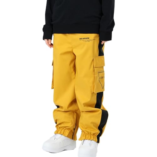 HOUZONIY Damen Skihose, Herren Wasserdicht Winddichte Softshellhose, Weite Passform Snowboardhose Geeignet für Outdoor-Sportarten(Gelb M) von HOUZONIY