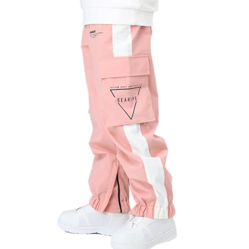 HOUZONIY Damen Skihose, Herren Wasserdicht Winddichte Softshellhose, Weite Passform Snowboardhose Geeignet für Outdoor-Sportarten(Rosa L) von HOUZONIY