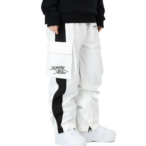 HOUZONIY Damen Skihose, Herren Wasserdicht Winddichte Softshellhose, Weite Passform Snowboardhose Geeignet für Outdoor-Sportarten(Weiß L) von HOUZONIY