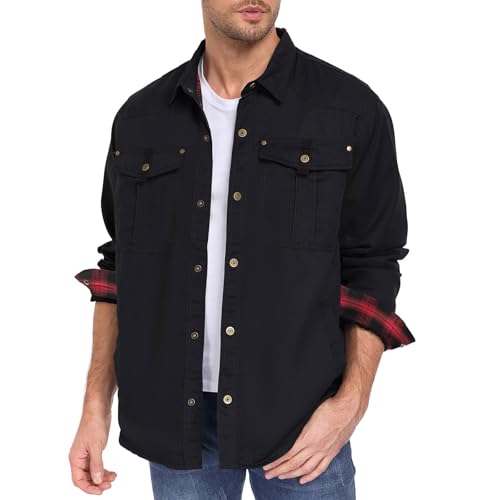 HOUZONIY Hemd Herren Hemdjacke Hemden Langarm Slim Fit Stehkragen Westernhemd Taktisches Hemd Outdoor Arbeitshemd Safarihemd Einfarbige Freizeithemden von HOUZONIY
