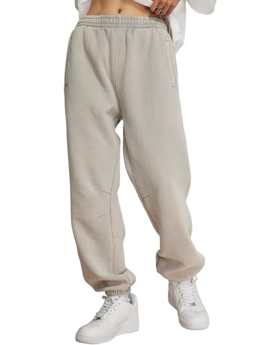 Herren Jogginghose Männer Vintage Baumwolle Lang Sweatpants Herren mit Taschen Regular Fit(Hellgrau M) von HOUZONIY