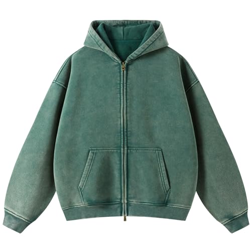 Herren Oversized Basic Zip Hoodie Y17k Hip Hop Kapuzenpullover mit Reißverschluss Lässig Streetwear Sweatjacke Herren mit Kapuze Pullover Jacke(Grau(Thickened) S) von HOUZONIY