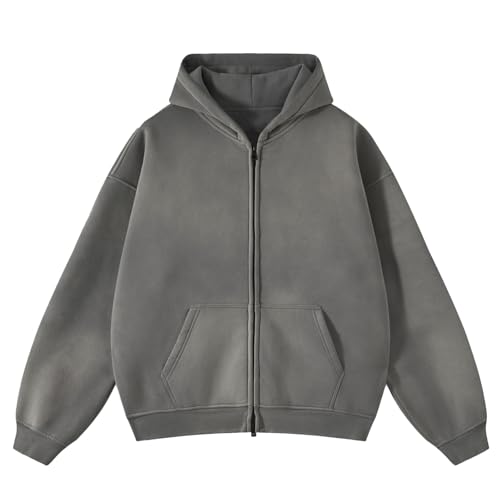 HOUZONIY Herren Oversized Basic Zip Hoodie Y8k Hip Hop Kapuzenpullover mit Reißverschluss Lässig Streetwear Sweatjacke Herren mit Kapuze Pullover Jacke(Grün(Thickened) M) von HOUZONIY
