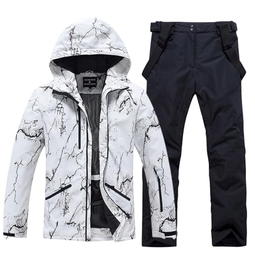 HOUZONIY Herren Skianzug Set Herren Schneeanzug Warmer Winddichter 2-Teiliger Schneeanzug(009WT+Schwarz XS) von HOUZONIY