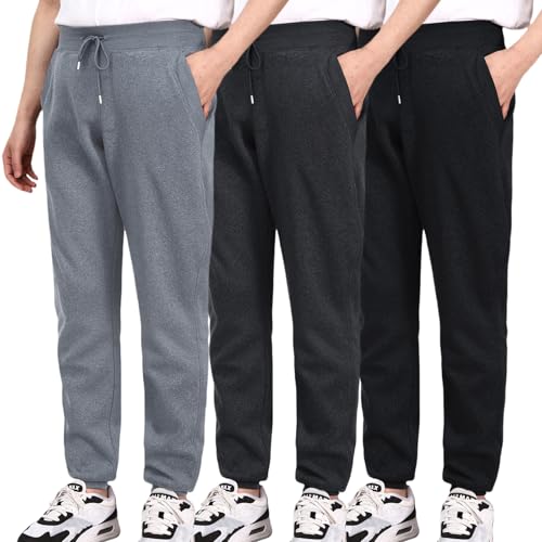 HOUZONIY Jogginghose Herren Trainingshose Sporthose Männer Classic Jogger Elastischer Bund Mit Kordelzug Warme(Schwarz/Dunkelgrau/Hellgrau S) von HOUZONIY