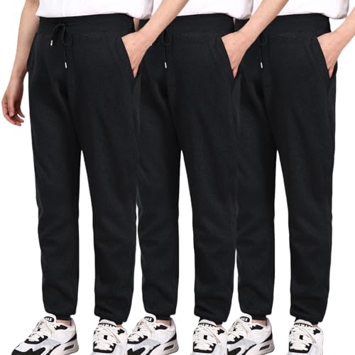 HOUZONIY Jogginghose Herren Trainingshose Sporthose Männer Classic Jogger Elastischer Bund Mit Kordelzug Warme(Schwarz/Schwarz/Schwarz M) von HOUZONIY
