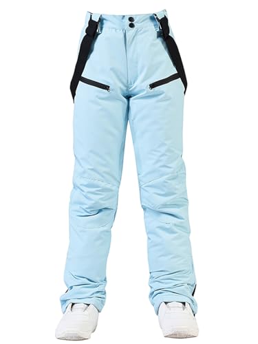 HOUZONIY Skihose für Damen, Thermo Snowboardhose, Outdoorhose für Damen, Verstellbarer Bund, mit abnehmbaren Hosenträgern, Skibekleidung(Hellblau 2XL) von HOUZONIY